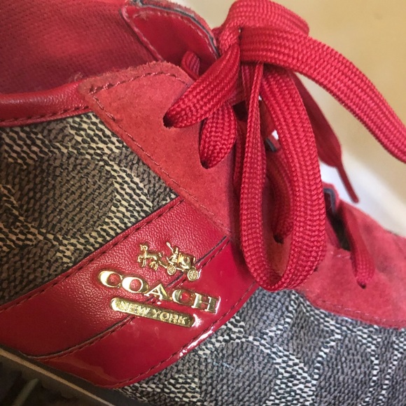 COACH Red and Brown Leather Sneakers - Picture 3 of 5